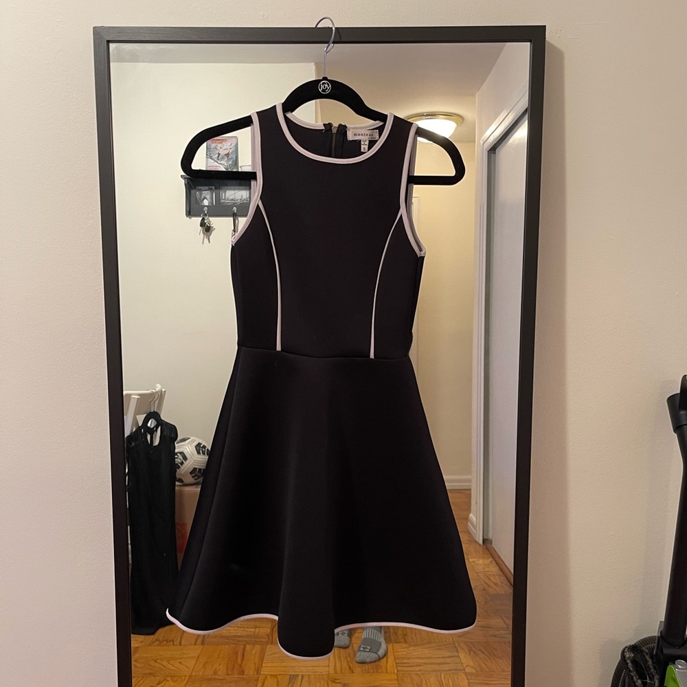 Black dress with white lines, mini dress